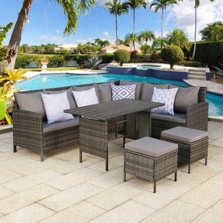 Thalia Rattan 8-Seater Corner Dining Sofa with Plywood or Glass Table