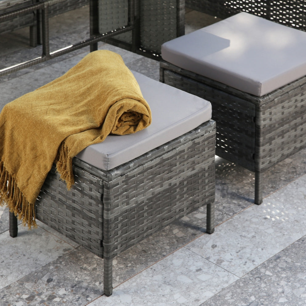Thalia Rattan 8-Seater Corner Dining Sofa with Glass Table