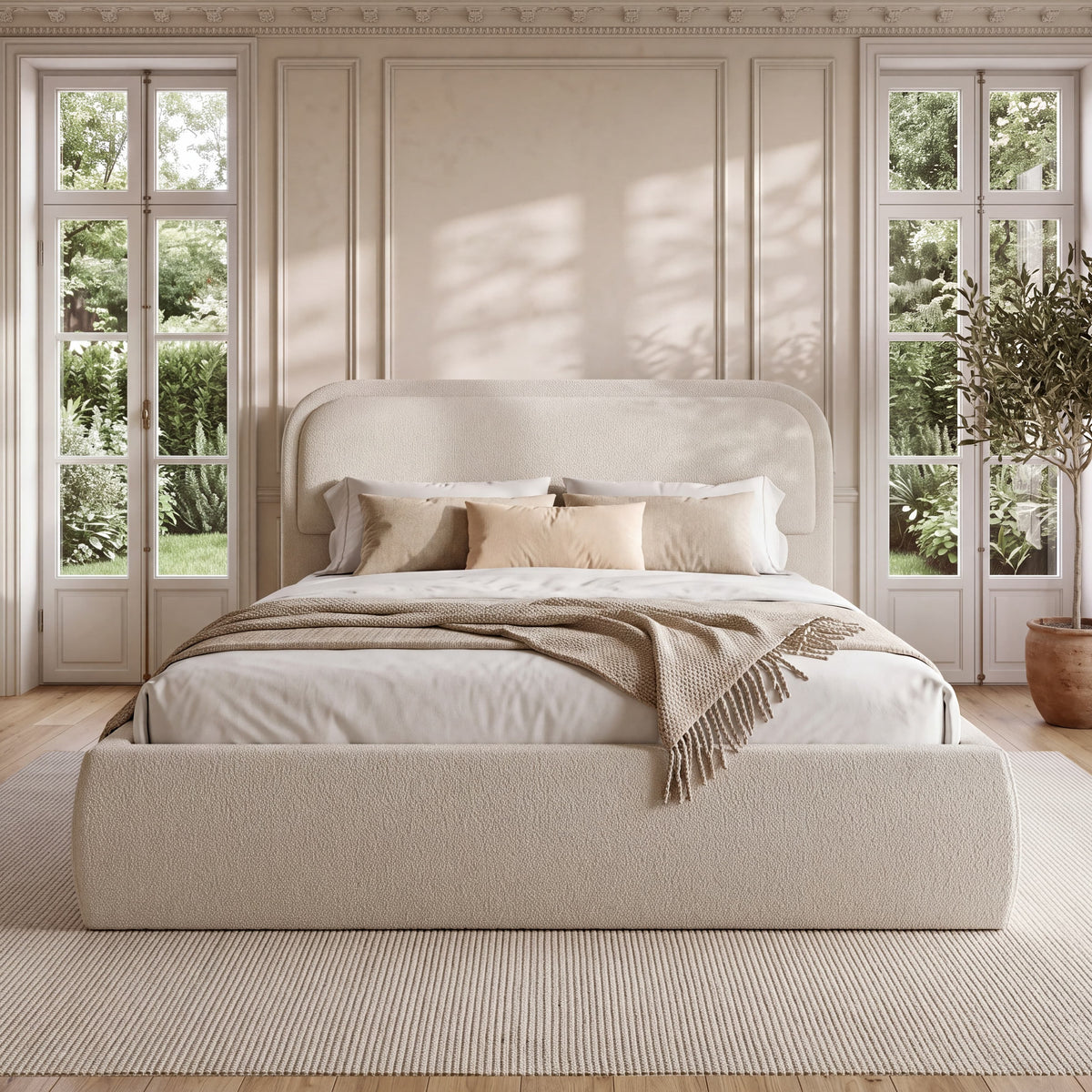 Alastor Upholstered King Size Bed with Piped Headboard
