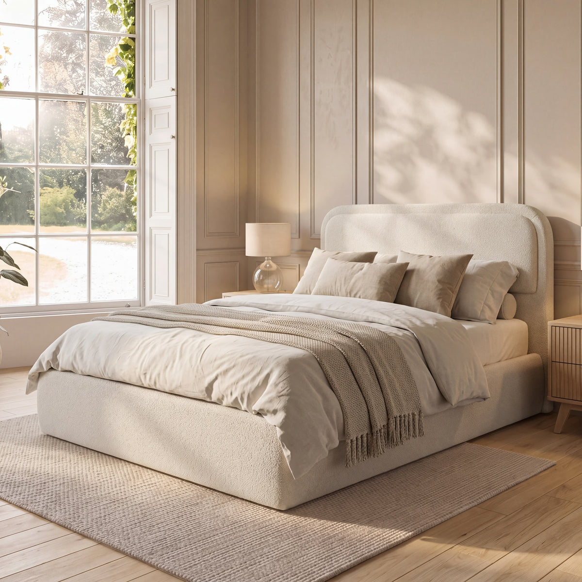 Alastor Upholstered Double Bed with Piped Headboard