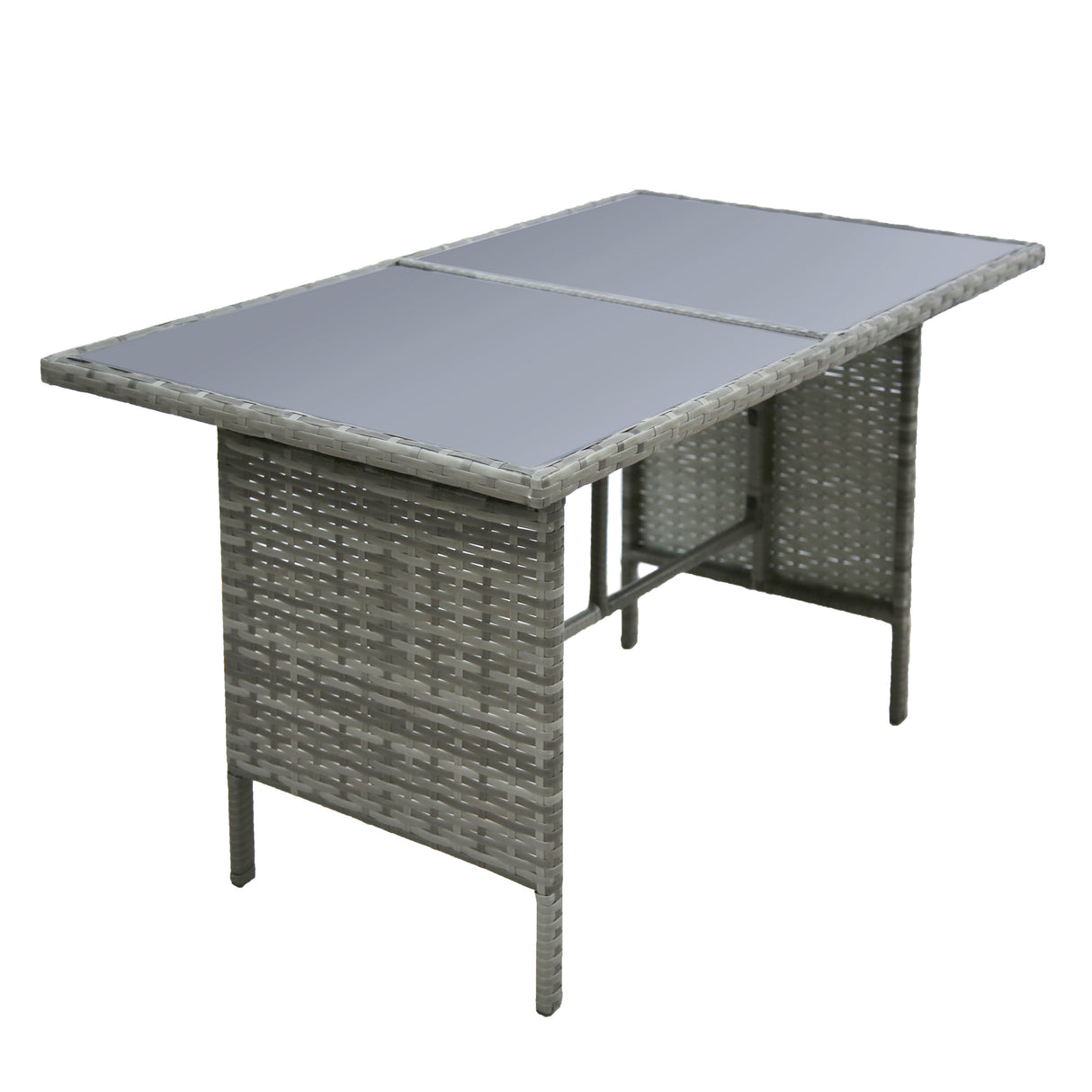 Alia Rattan Garden Corner 6 Seater Outdoor Sofa Dining Set with Glass Table - Natural/Grey