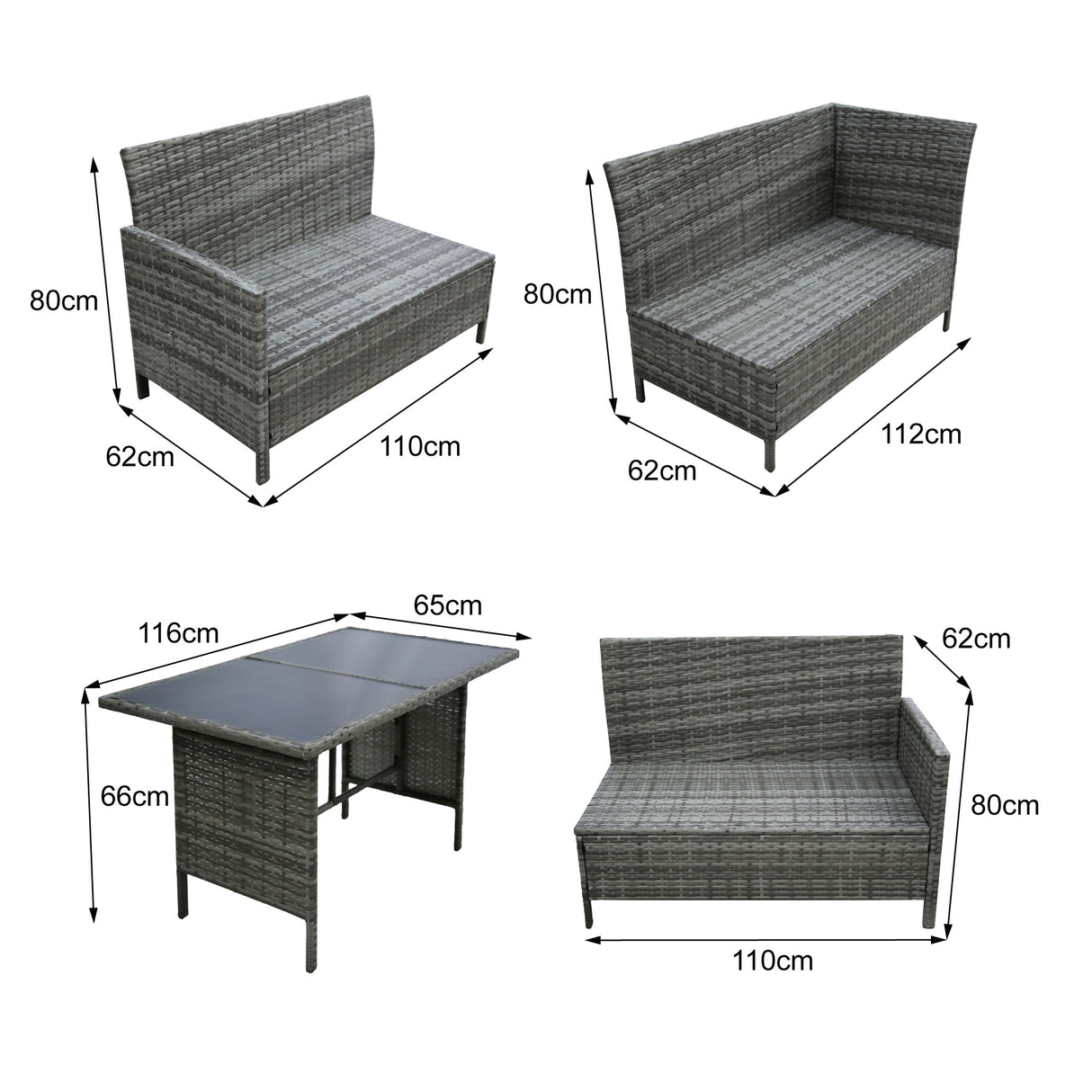 Alia Rattan Garden Corner 6 Seater Outdoor Sofa Dining Set with Glass Table - Natural/Grey