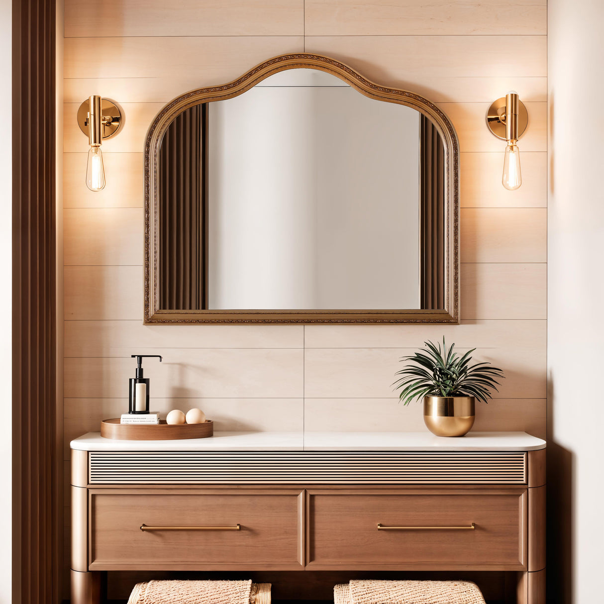 Amalfi - Antique Mirror with Wooden Frame - Horizontal 90x77cm