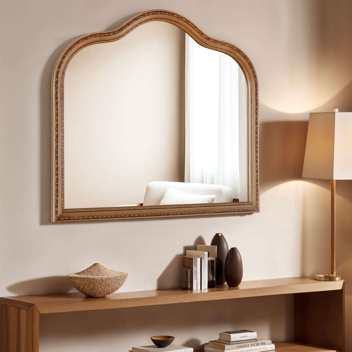 Amalfi - Antique Mirror with Wooden Frame - Horizontal 90x77cm