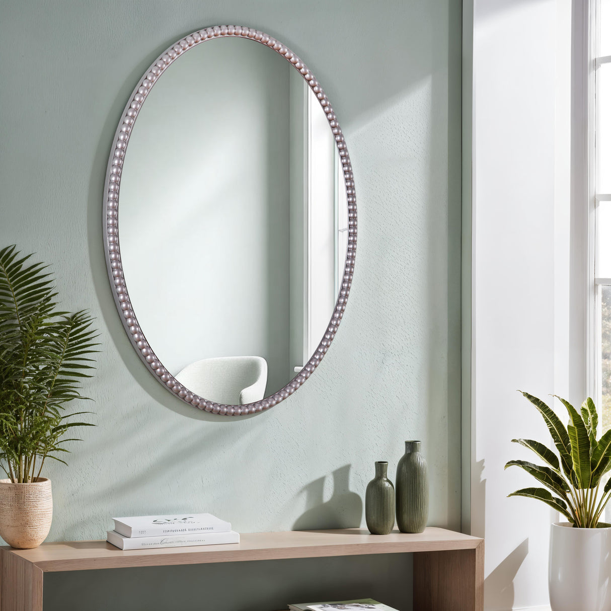 Amalfi - Oval Wall Mirror – 60x80cm Vintage Silver Framed Mirror