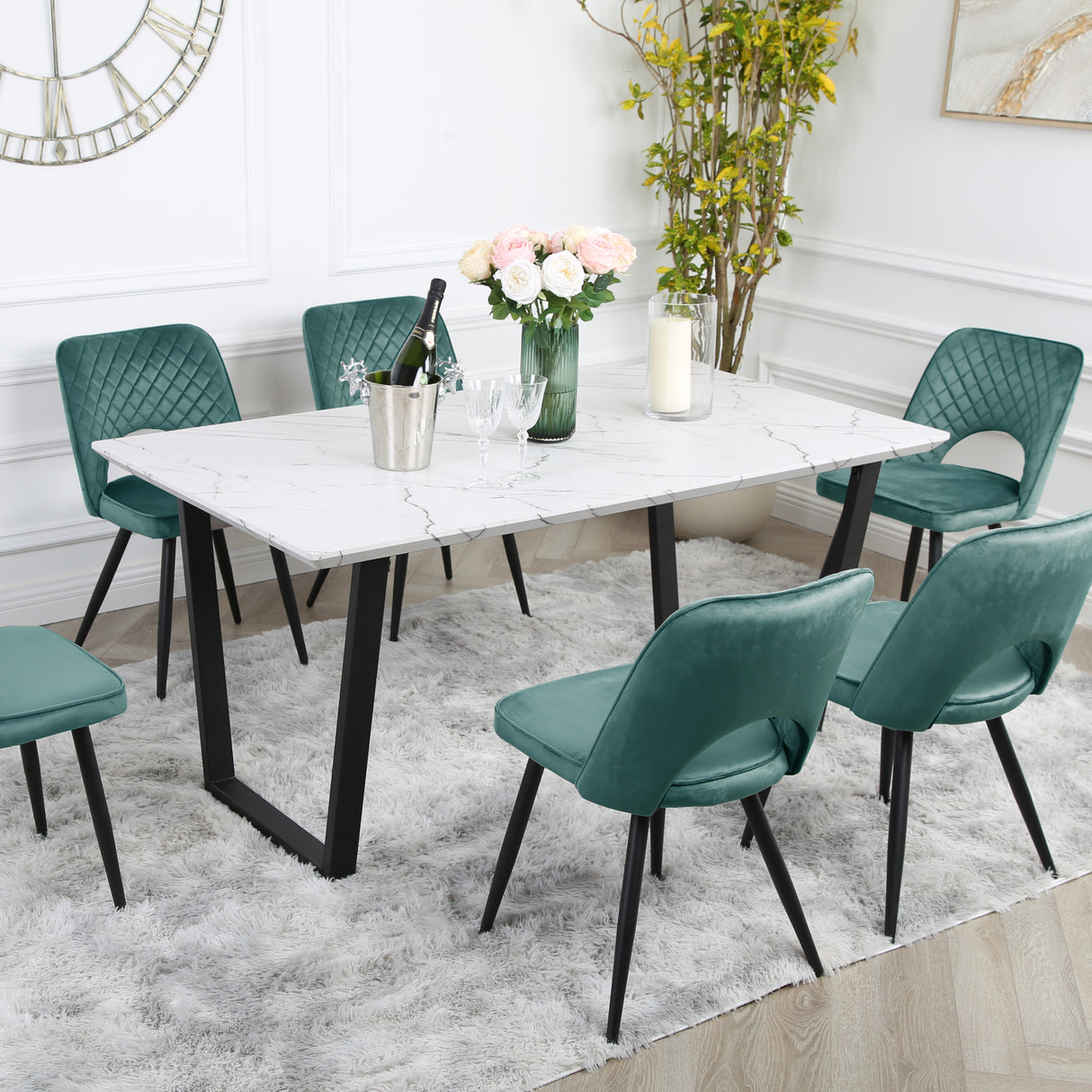 Metis Dining Set - Marble Table and Velvet Chairs