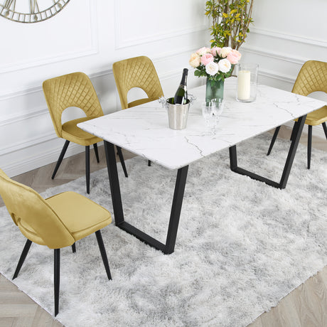 Metis Dining Set - Marble Table and Velvet Chairs