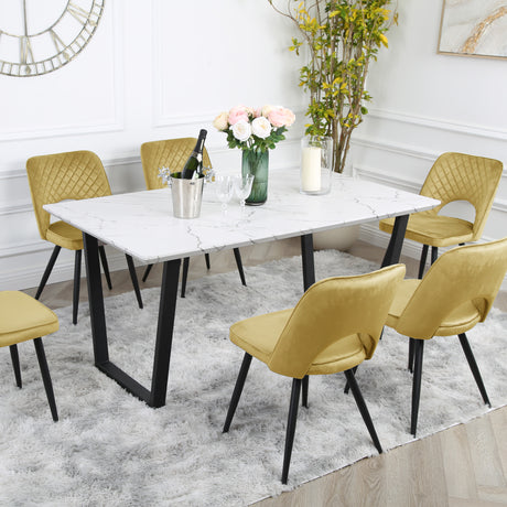 Metis Dining Set - Marble Table and Velvet Chairs