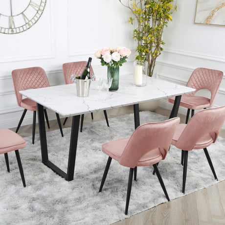 Metis Dining Set - Marble Table and Velvet Chairs