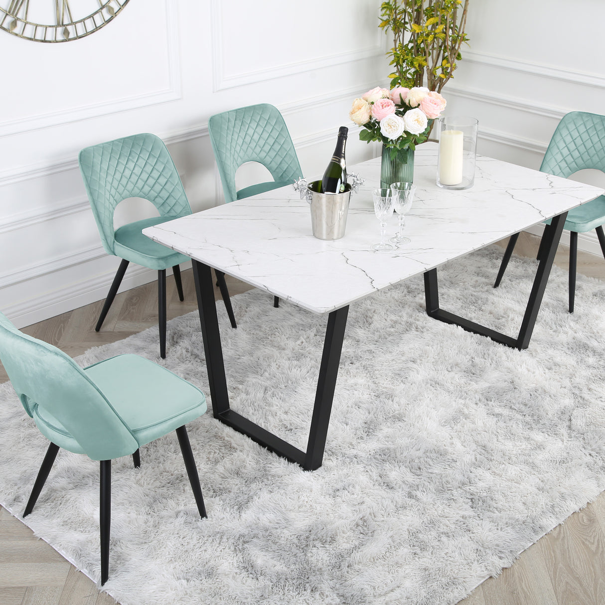 Metis Dining Set - Marble Table and Velvet Chairs
