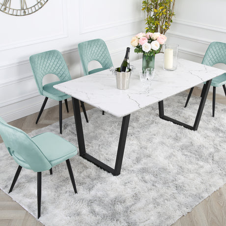 Metis Dining Set - Marble Table and Velvet Chairs