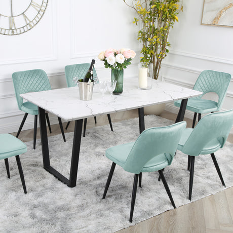 Metis Dining Set - Marble Table and Velvet Chairs
