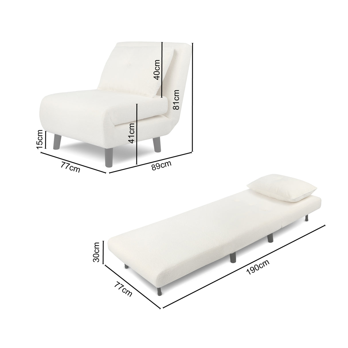 Aurora - Single Bed Chair Sofa in Boucle - 1 Seater