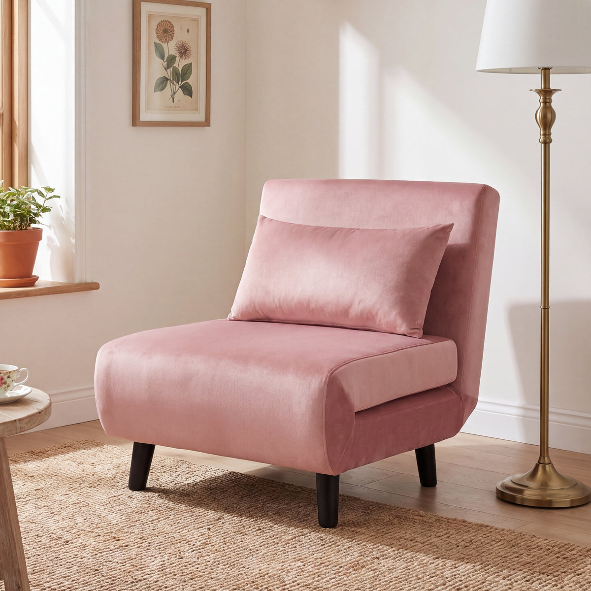 Aurora Single Sofa Bed Chair in Velvet - 1 Seater