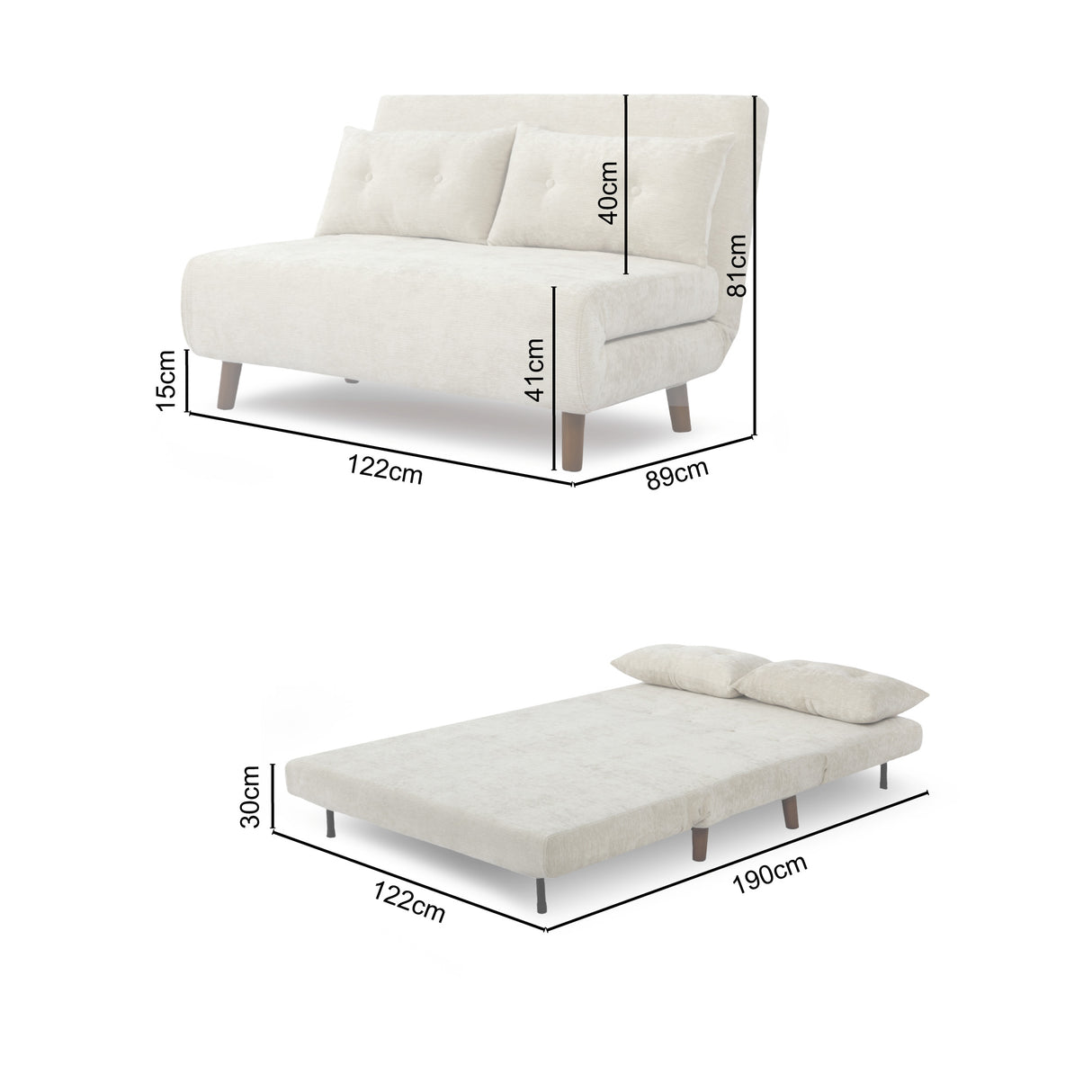 Aurora - Small Double Sofa Bed in Premium Fabric - 2 Seater