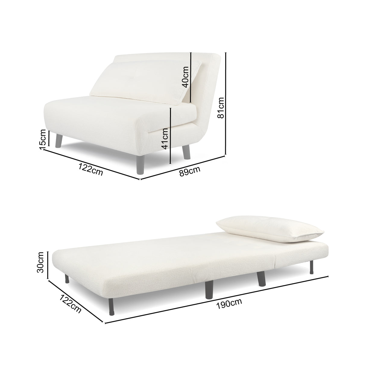 Aurora - Small Double Sofa Bed in Boucle - 2 Seater