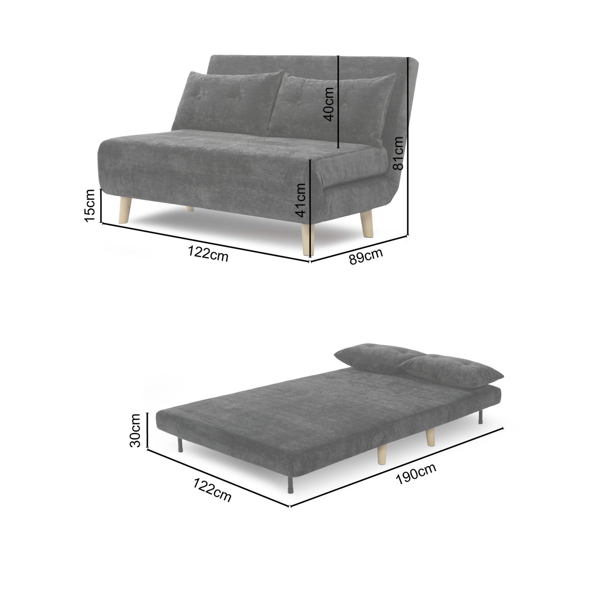 Aurora - Small Double Sofa Bed in Premium Fabric - 2 Seater