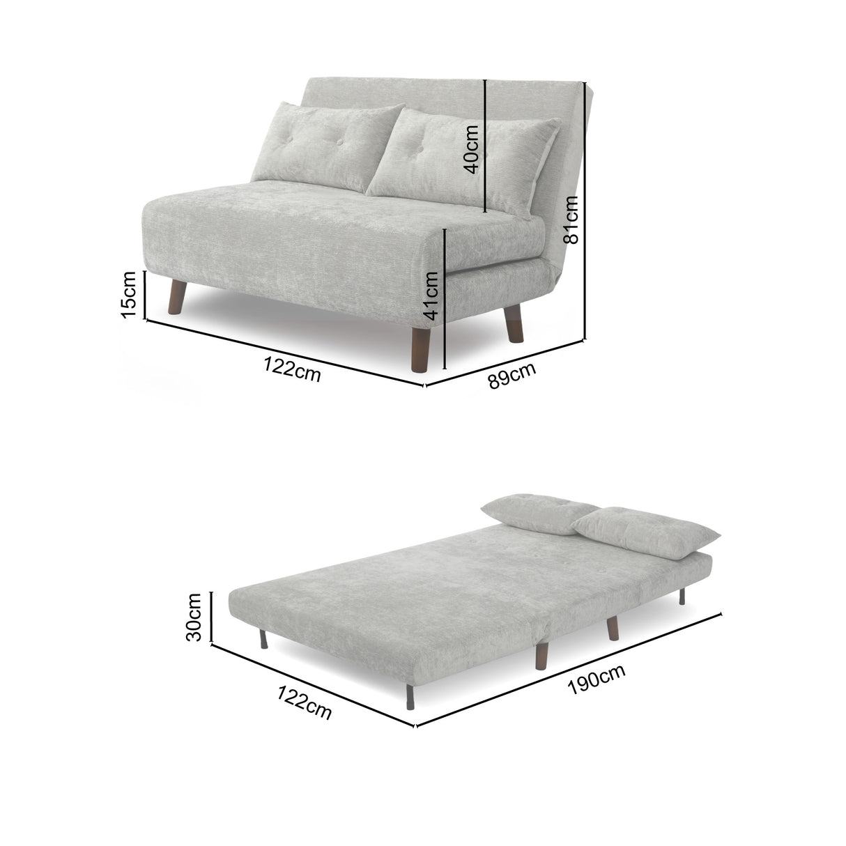 Aurora - Small Double Sofa Bed in Premium Fabric - 2 Seater
