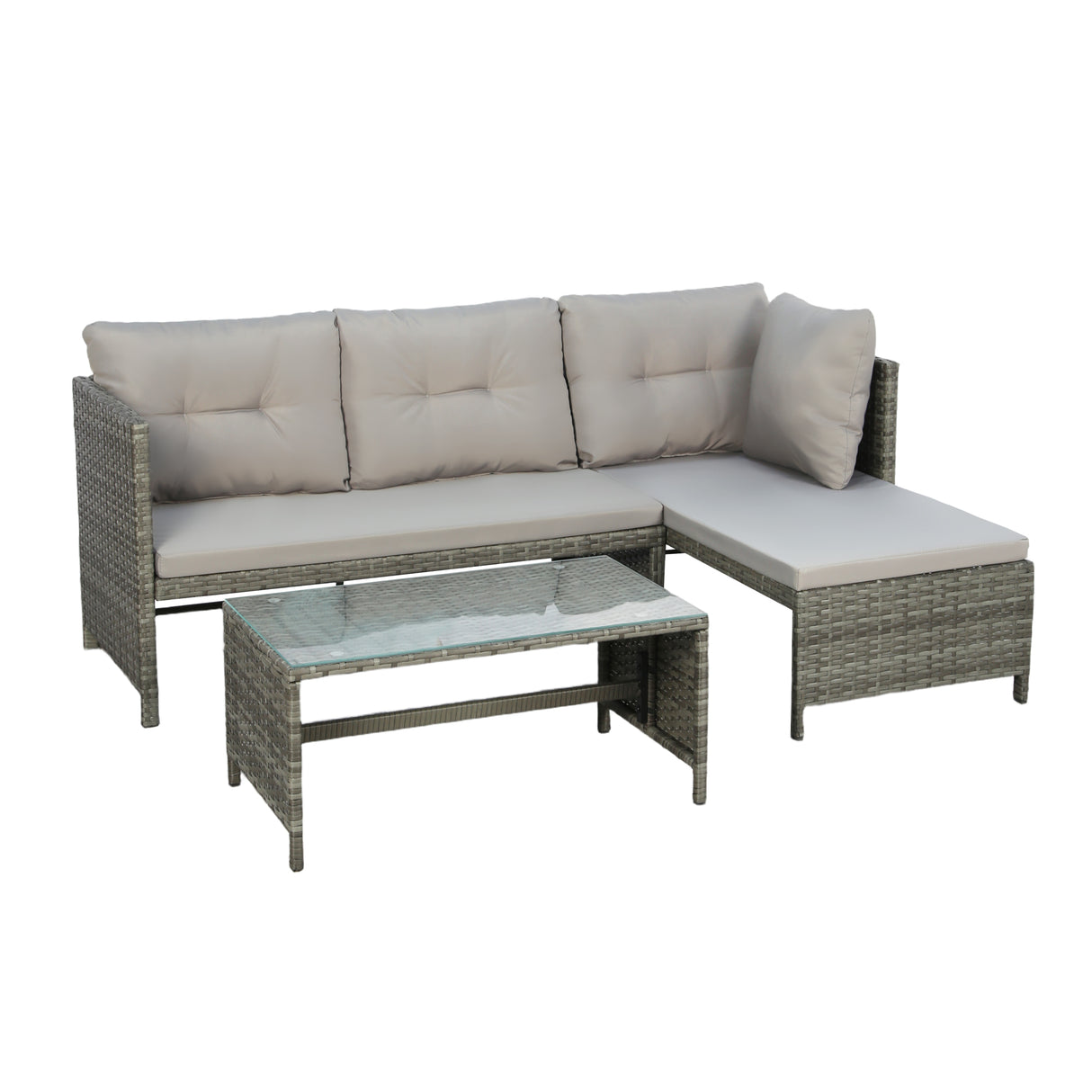 Bude - Rattan Corner Sofa Set with Coffee Table - Grey