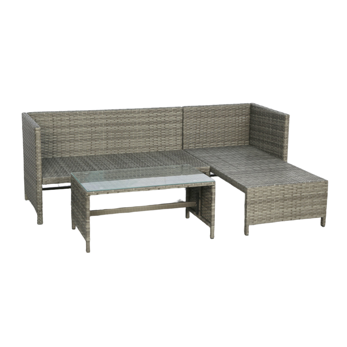 Bude - Rattan Corner Sofa Set with Coffee Table - Grey