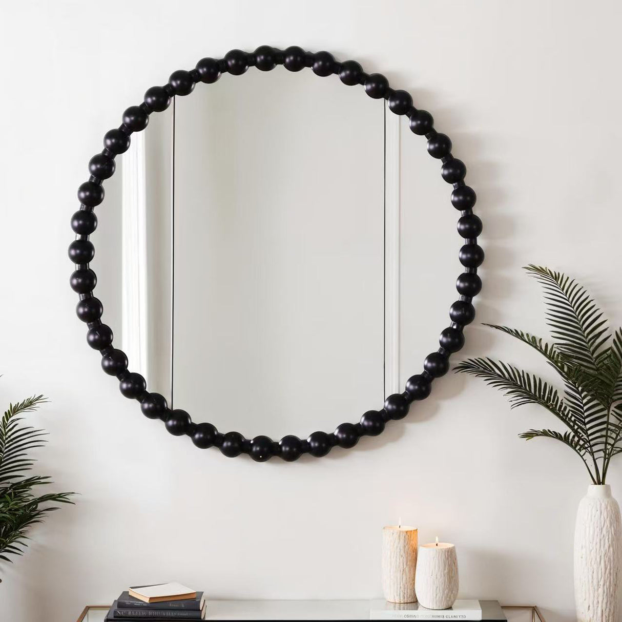 Como - Large Round Beaded Wall Mirror – 90cm Matt Finish
