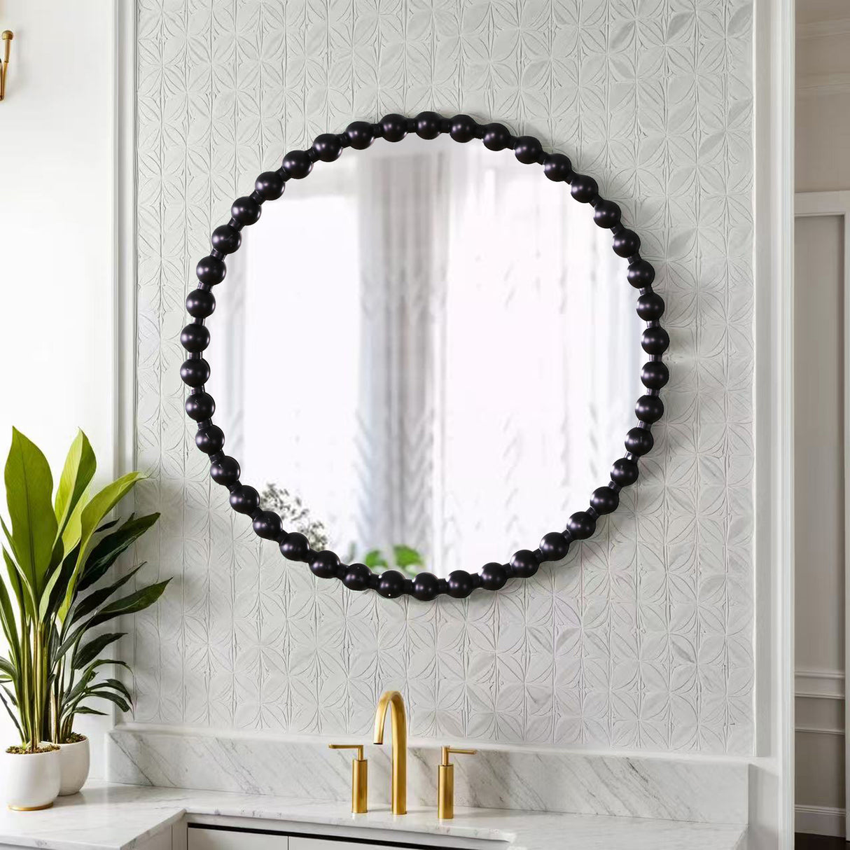 Como - Large Round Beaded Wall Mirror – 90cm Matt Finish
