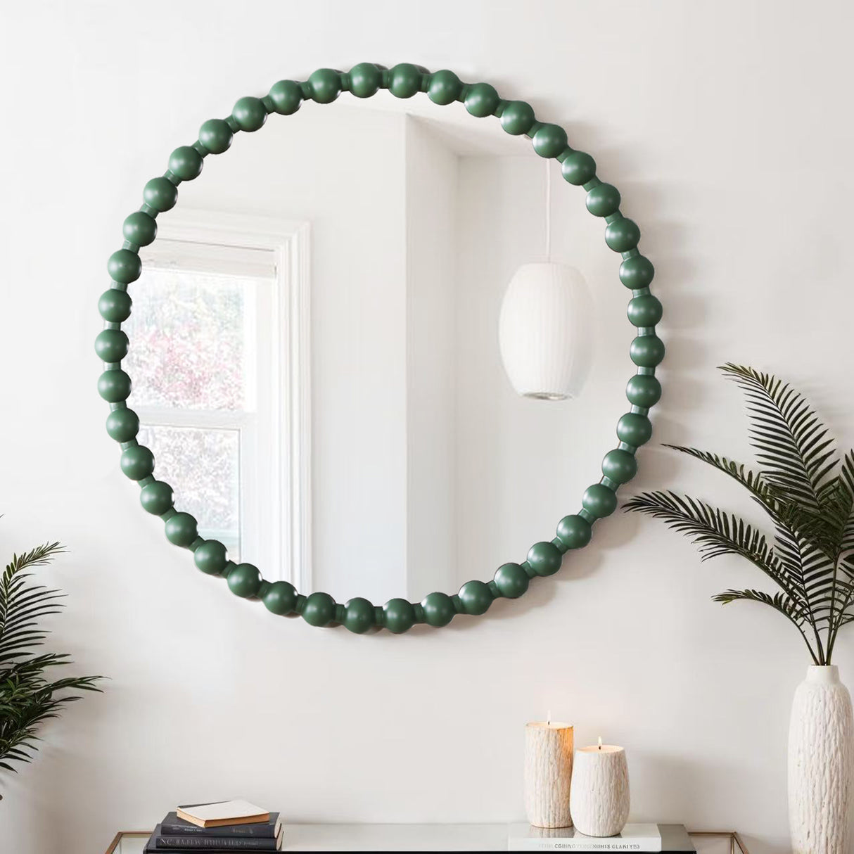 Como - Large Round Beaded Wall Mirror – 90cm Matt Finish
