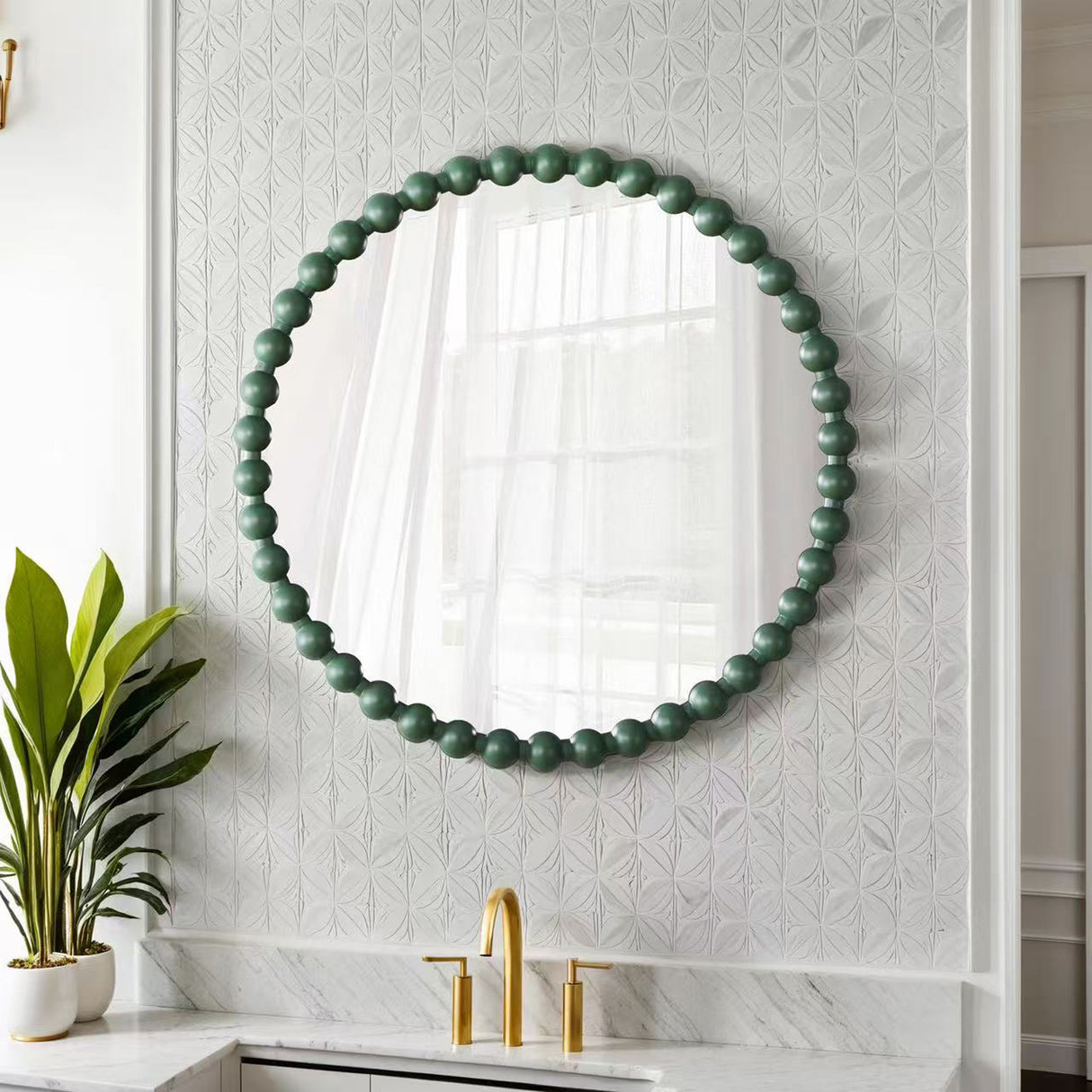 Como - Large Round Beaded Wall Mirror – 90cm Matt Finish