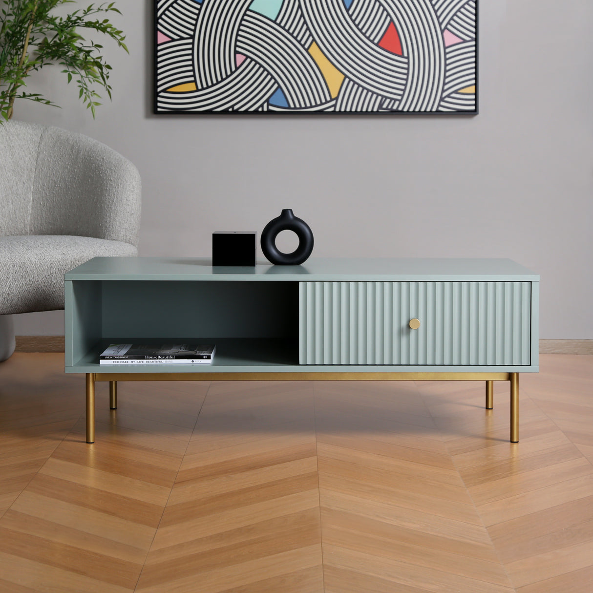 Devon – Rectangular Coffee Table with Drawers – White, Black, Grey, or Sage Green