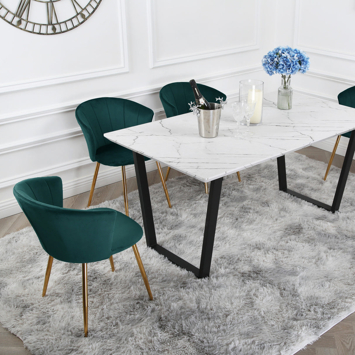 Dunelm Dining Set - Marble Table and Velvet Chairs