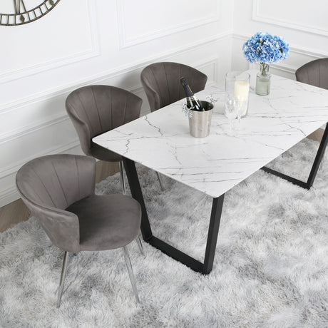 Dunelm Dining Set - Marble Table and Velvet Chairs