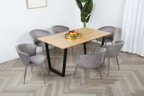Dunelm Dining Set - Oak Table and Velvet Chairs