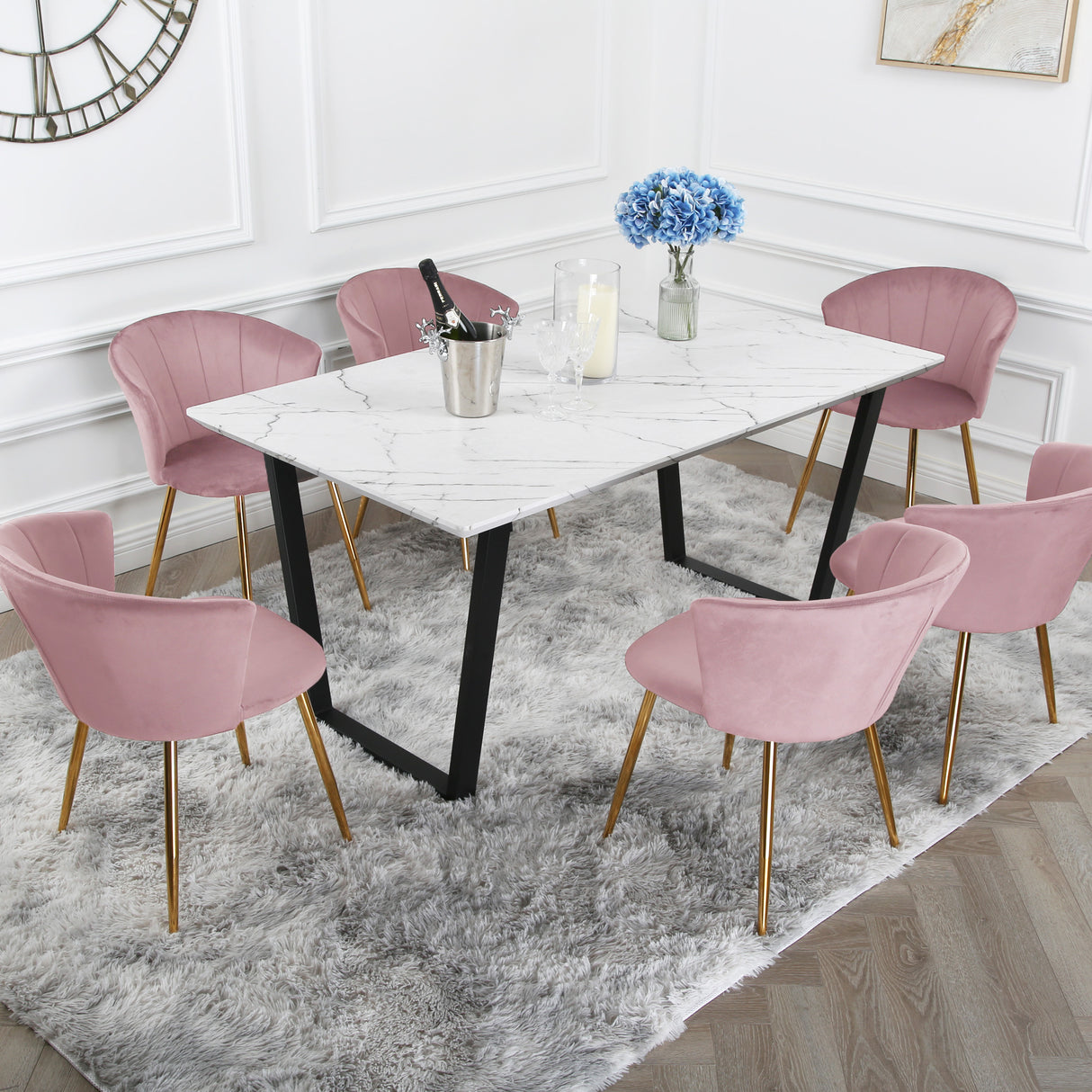 Dunelm Dining Set - Marble Table and Velvet Chairs