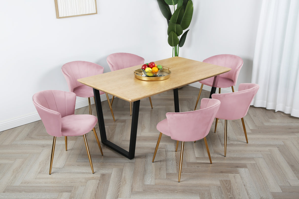 Dunelm Dining Set - Oak Table and Velvet Chairs