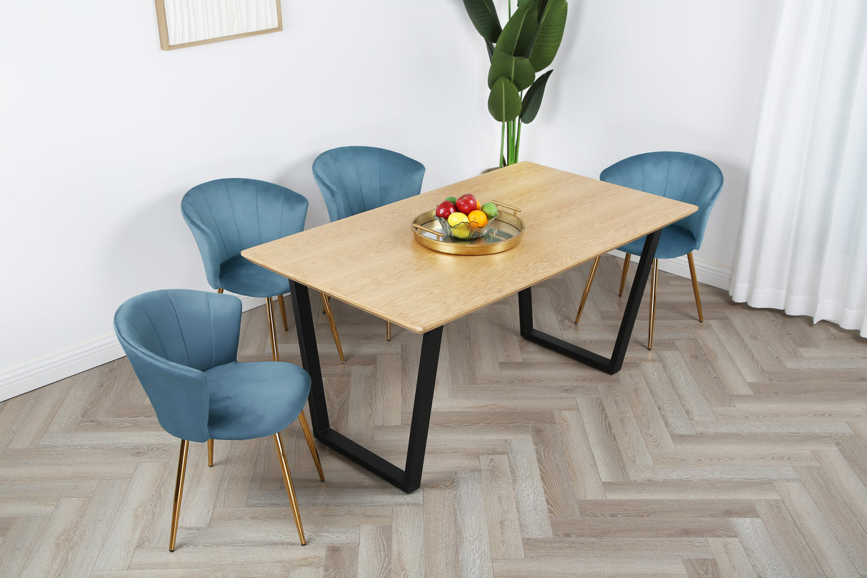Dunelm Dining Set - Oak Table and Velvet Chairs