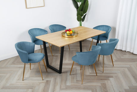 Dunelm Dining Set - Oak Table and Velvet Chairs