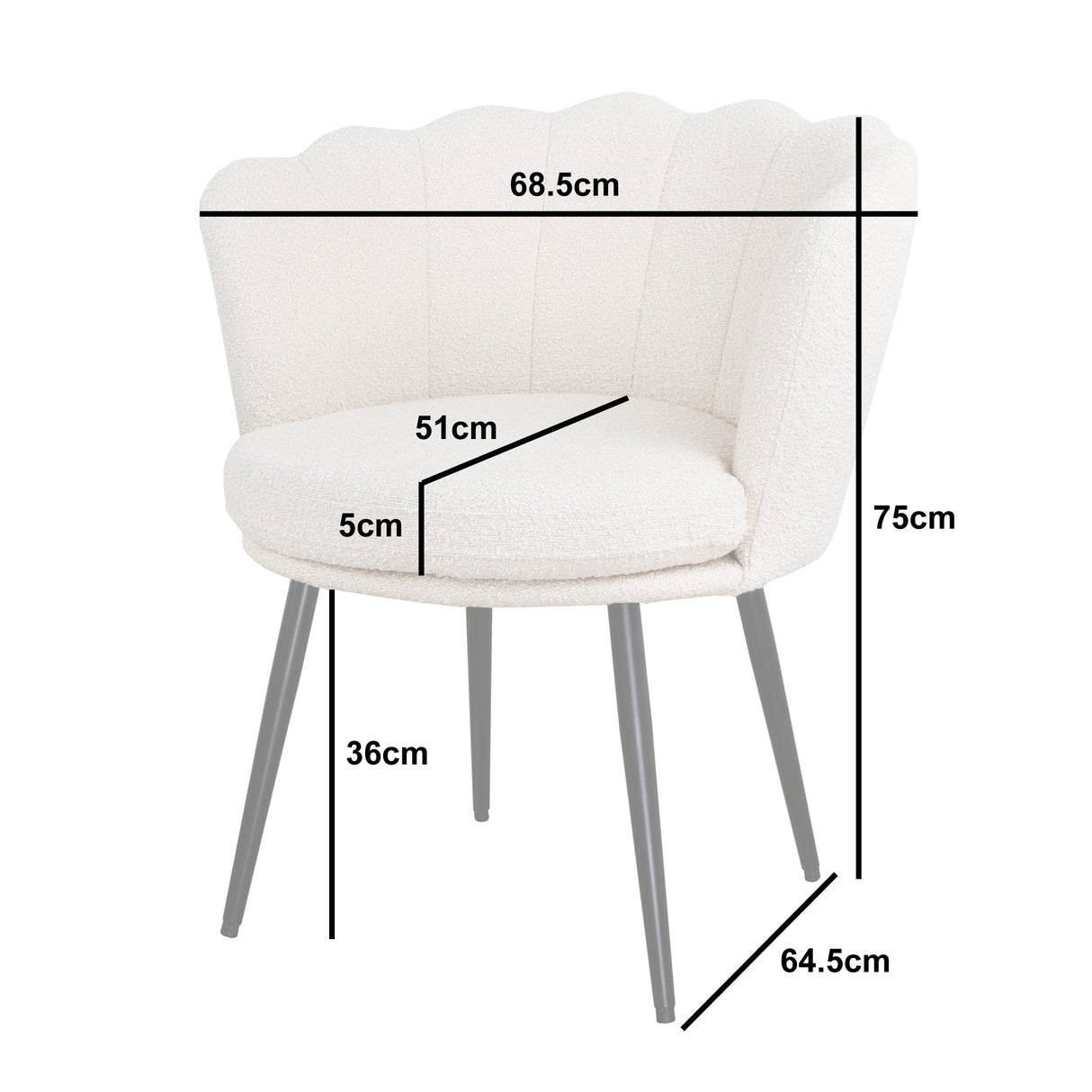 Flora - Boucle Armchair in Cream - Black / Golden Legs