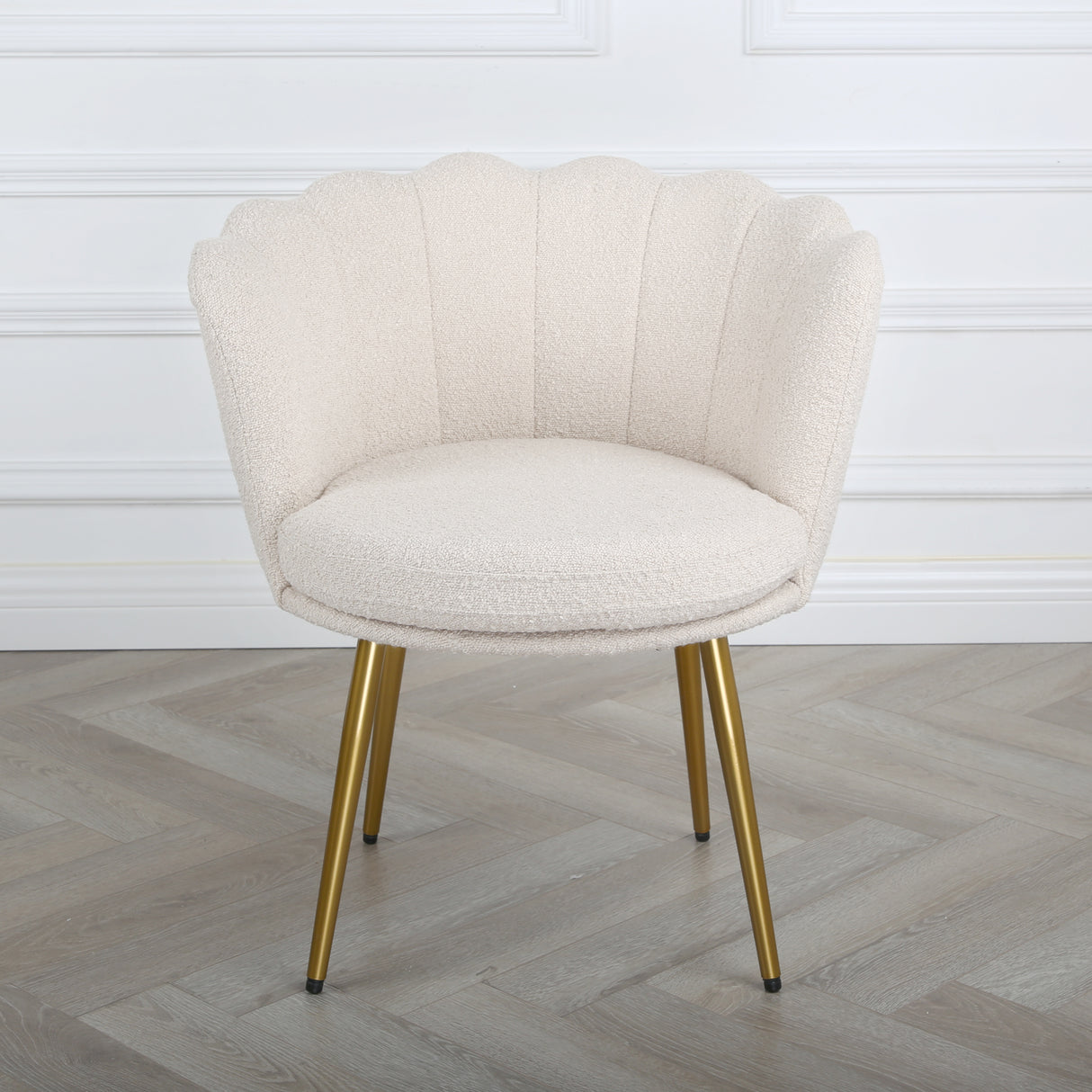 Flora - Boucle Armchair in Cream - Black / Golden Legs
