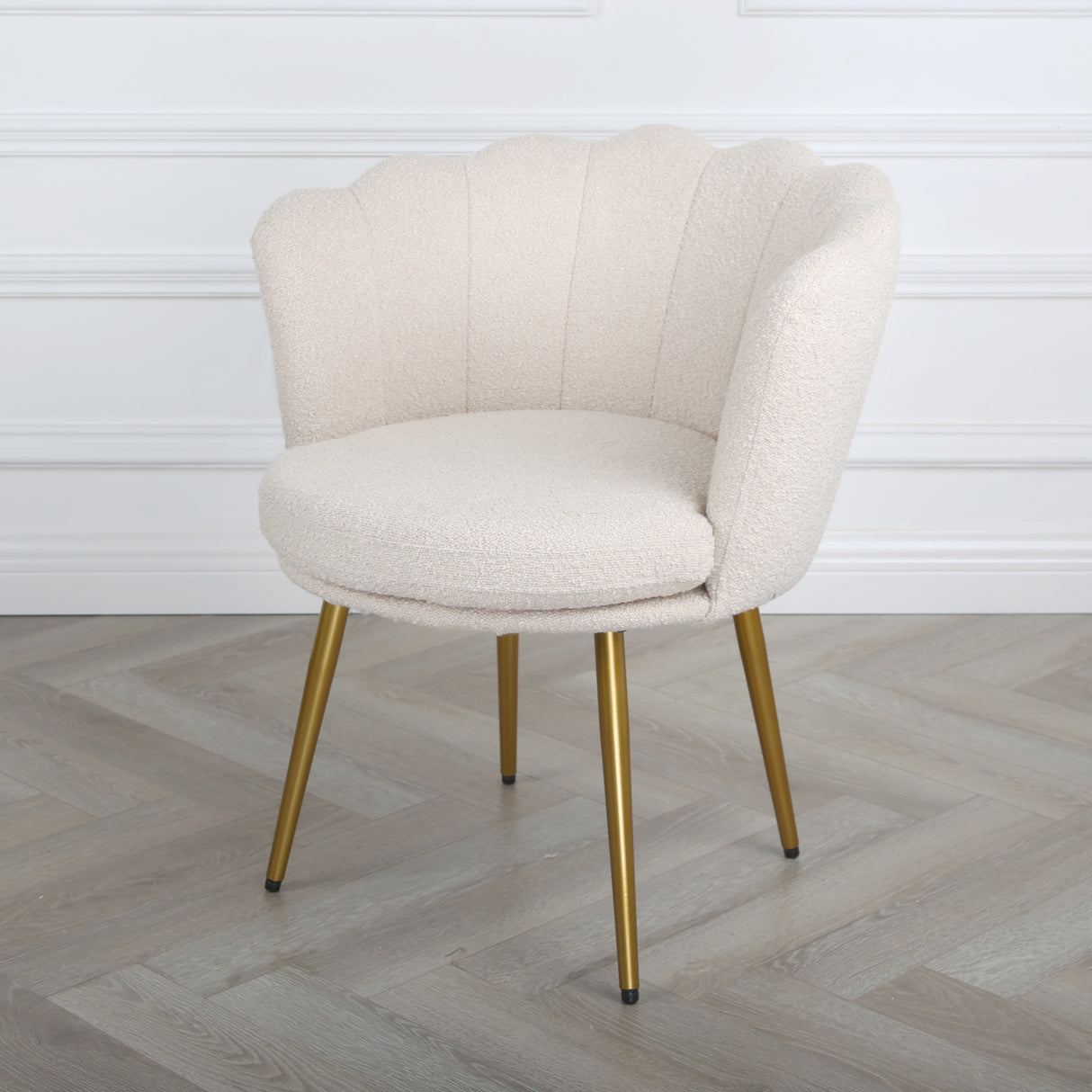 Flora - Boucle Armchair in Cream - Black / Golden Legs