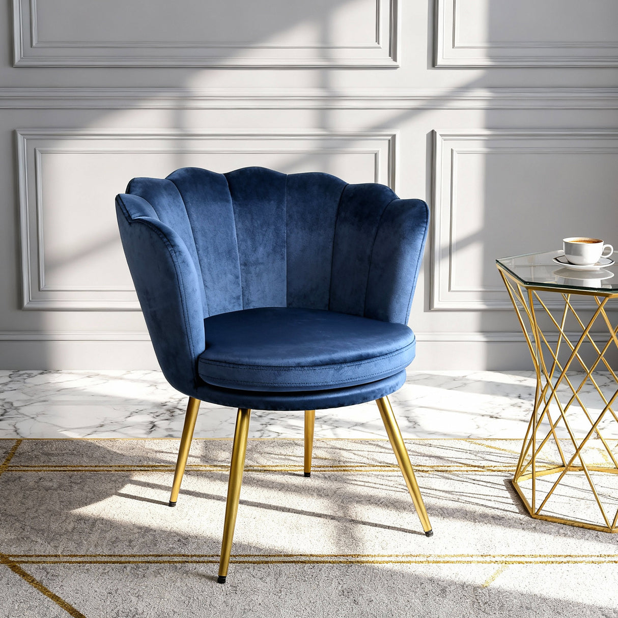 Flora – Velvet Accent Chair with Scalloped Backrest