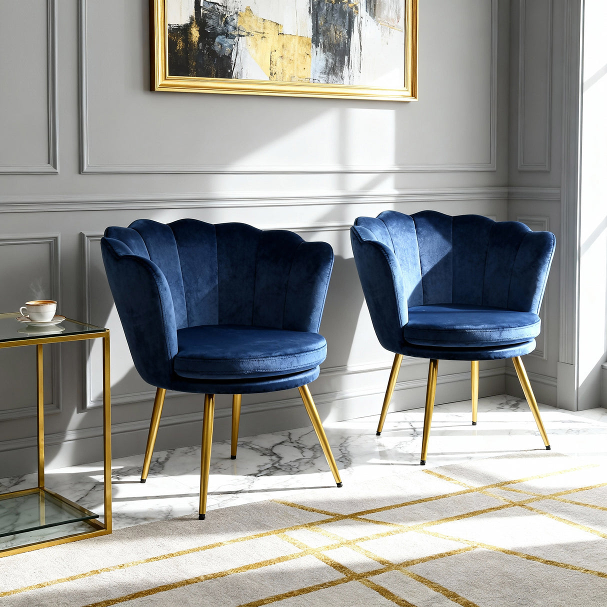 Flora – Velvet Accent Chair with Scalloped Backrest