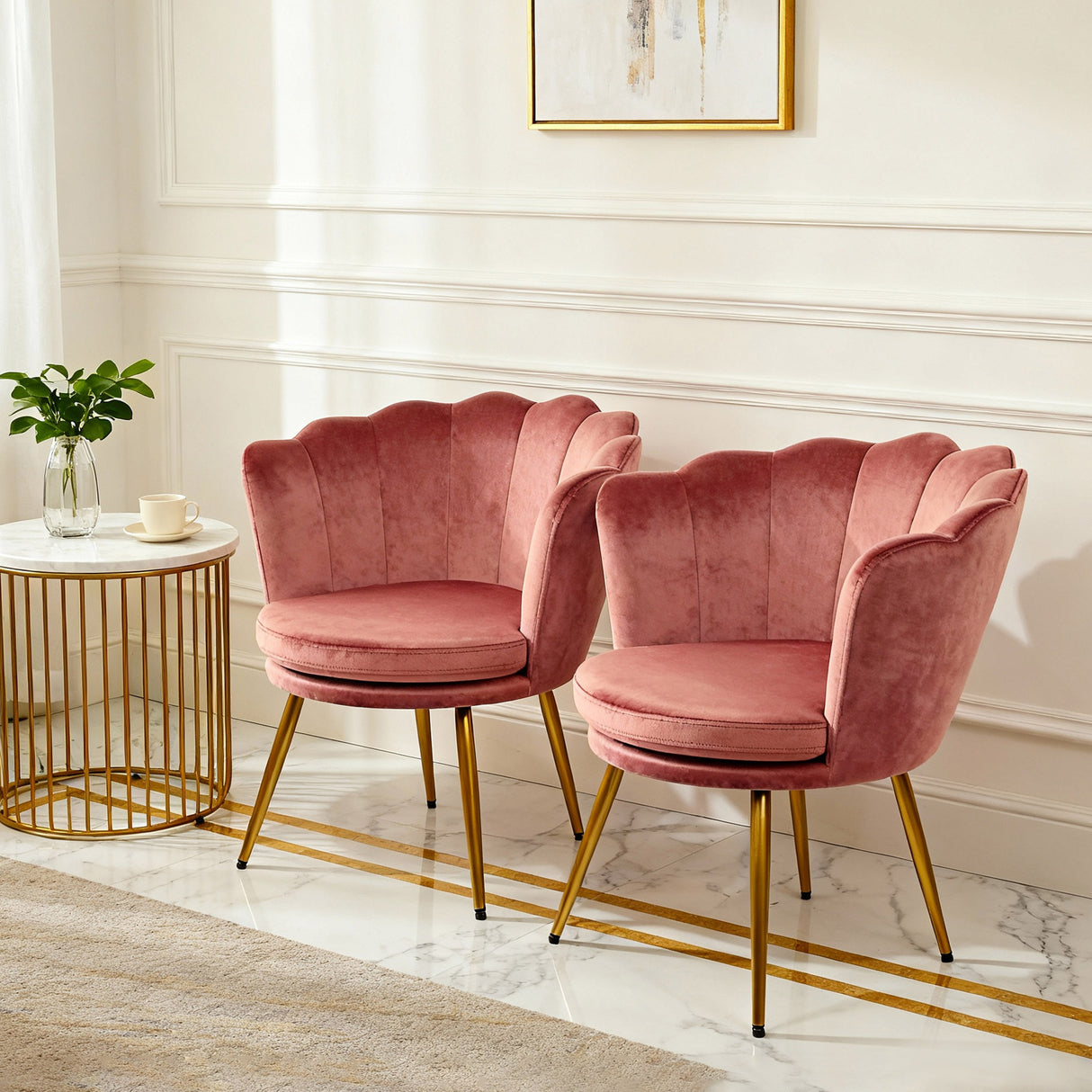 Flora – Velvet Accent Chair with Scalloped Backrest