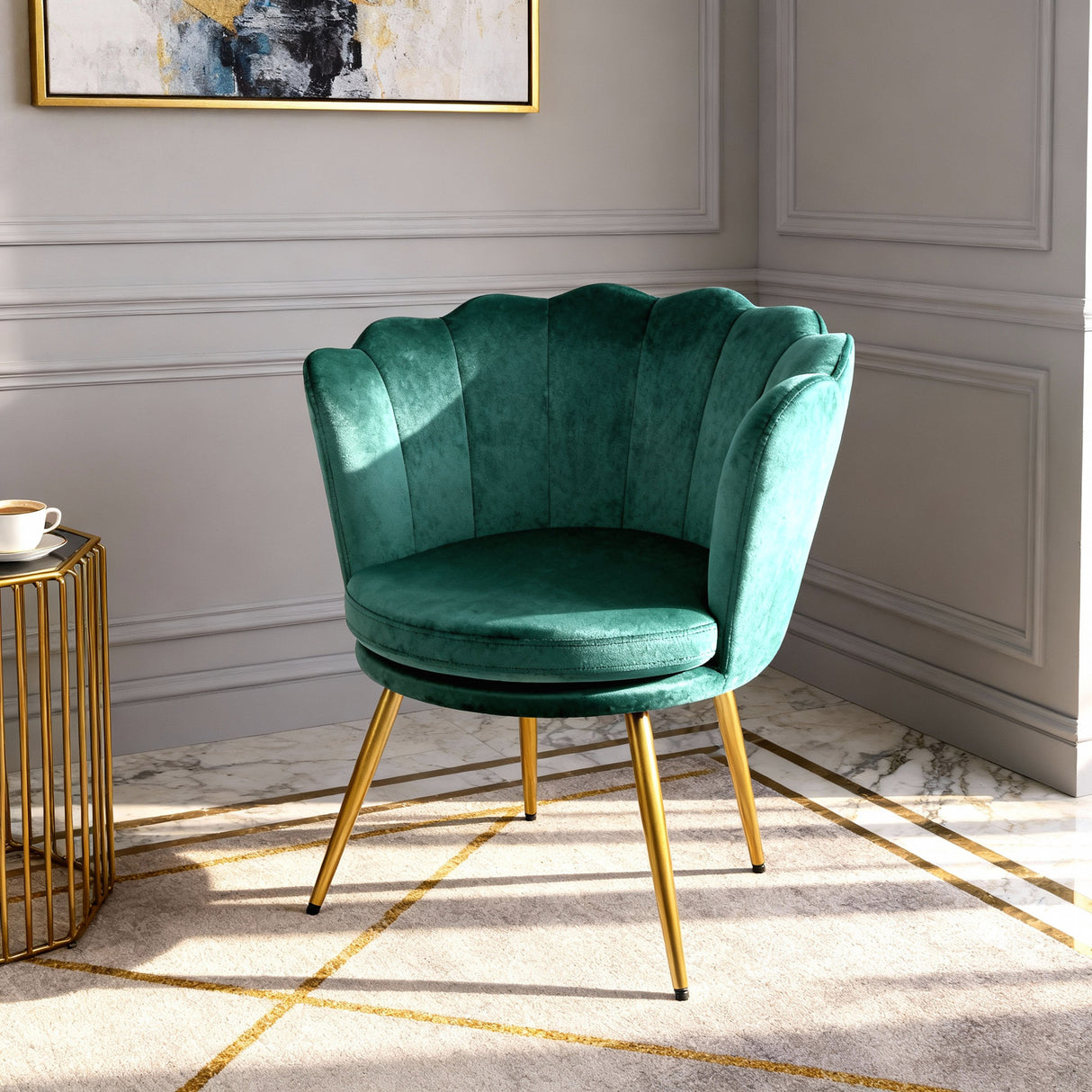 Flora – Velvet Accent Chair with Scalloped Backrest
