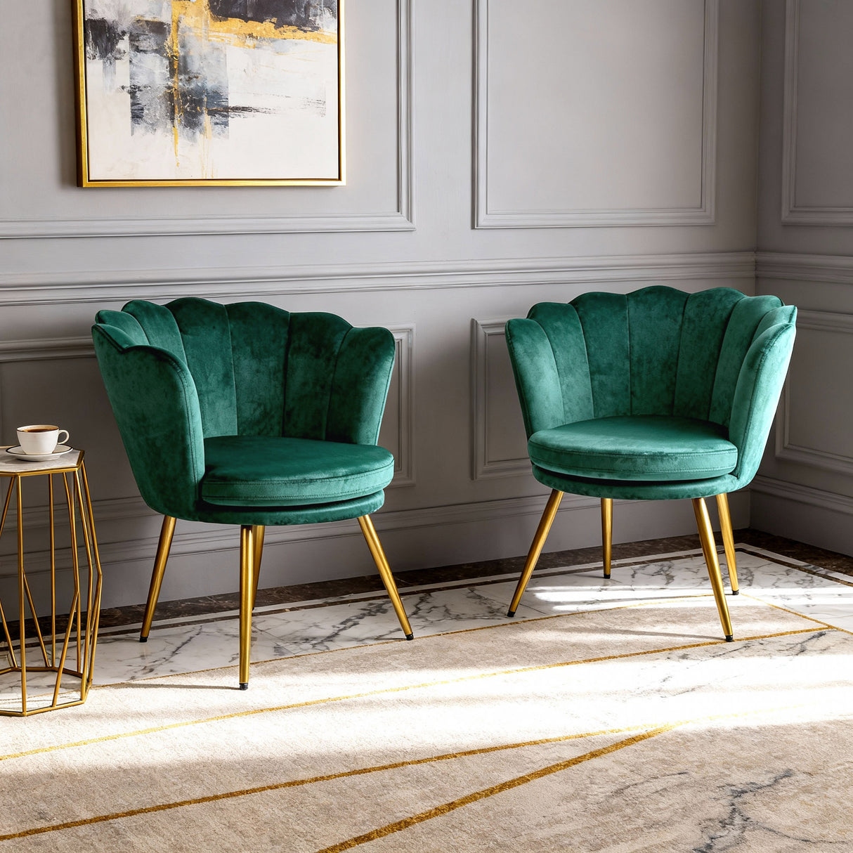 Flora – Velvet Accent Chair with Scalloped Backrest