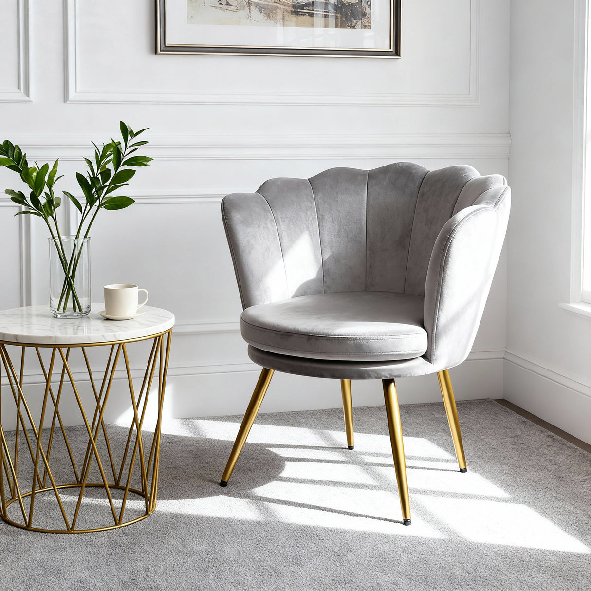 Flora – Velvet Accent Chair with Scalloped Backrest