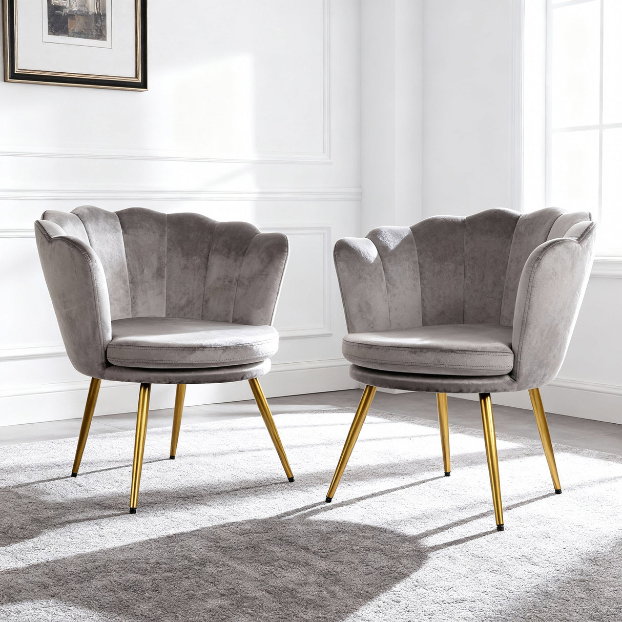 Flora – Velvet Accent Chair with Scalloped Backrest