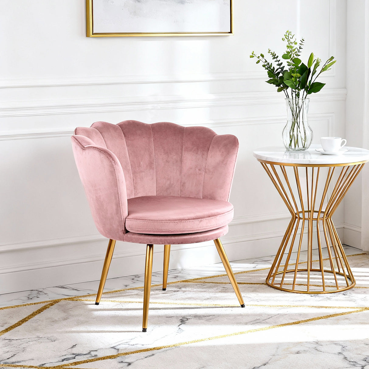 Flora – Velvet Accent Chair with Scalloped Backrest