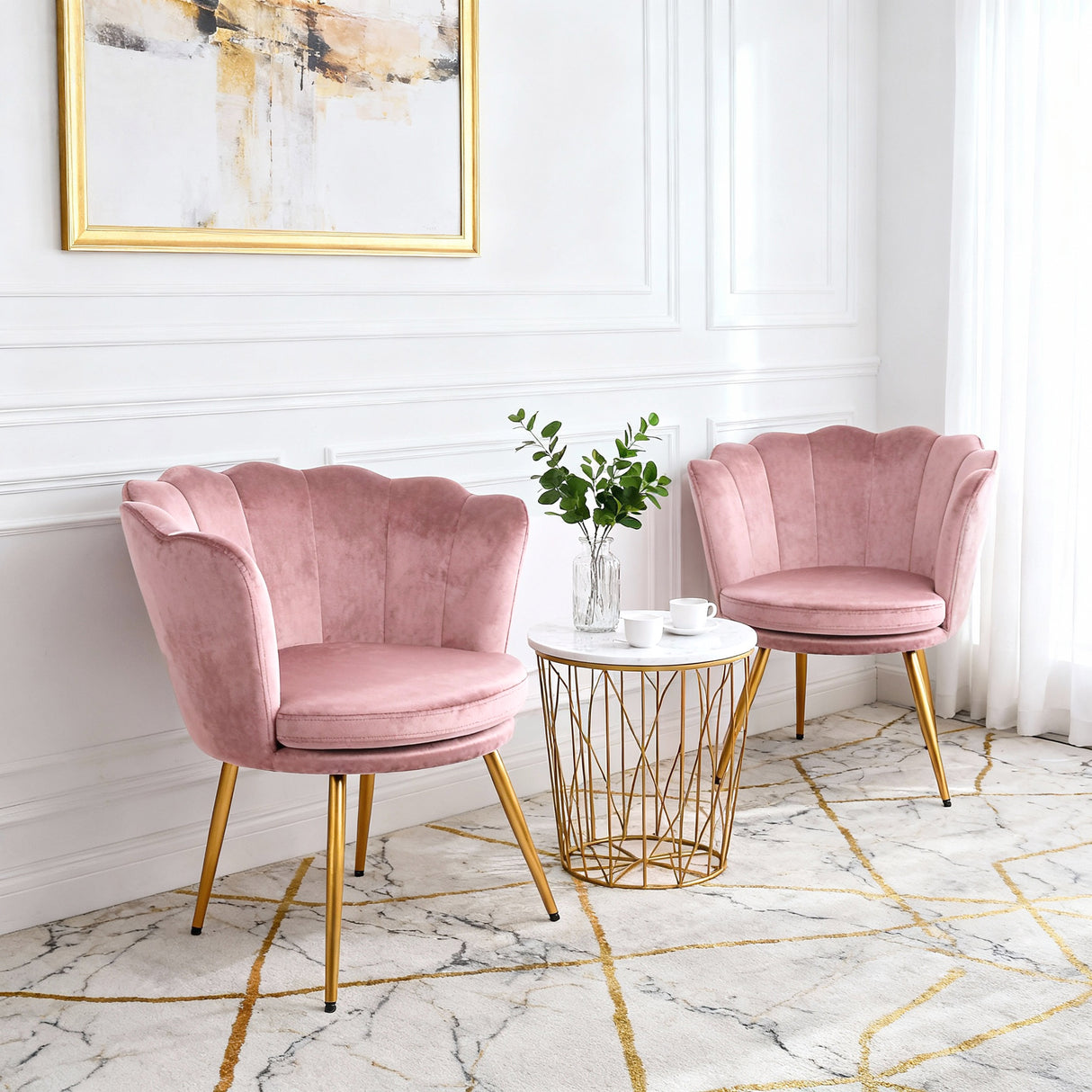 Flora – Velvet Accent Chair with Scalloped Backrest