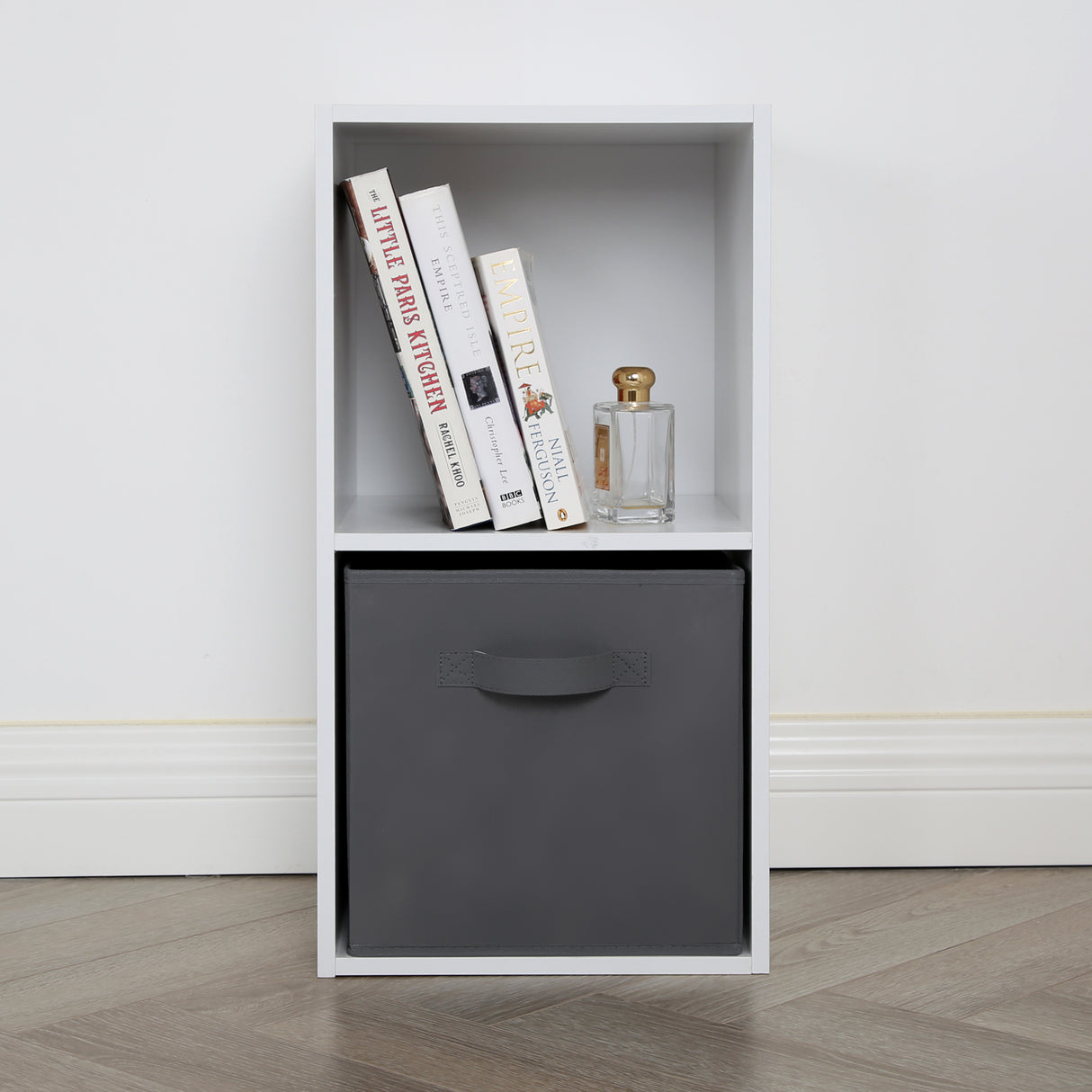 Jane - 2x1 White Bookcase with Basket