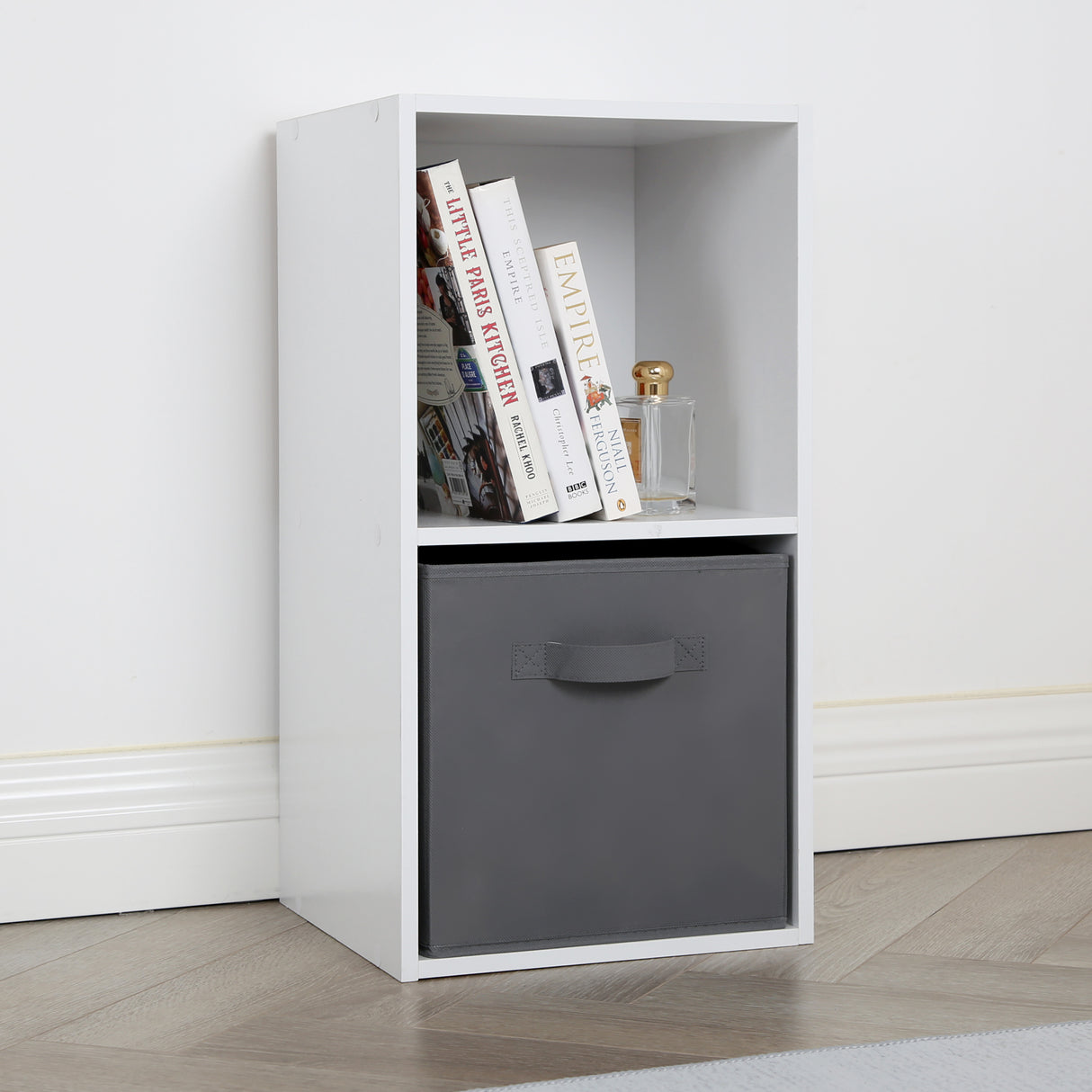 Jane - 2x1 White Bookcase with Basket